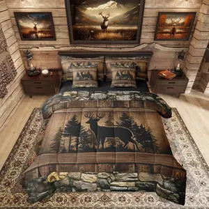 7 Piece Rustic Deer Comforter Bed Set with Sheets,Farmhouse Cabin Bedding Set,Kids Boys Teen Men Hunting Wildlife Deer Theme Bed Bag,Country Lodge Bed Set