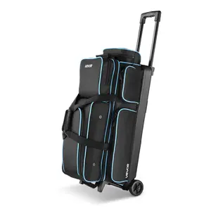 VEVOR 3-Ball Double Roller Bowling Bag with Wheels, 3-ball hold capacity, Oxford fabric build, separate max US size 16 shoe compartment, oversized accessory pocket, 41.34in retractable handle