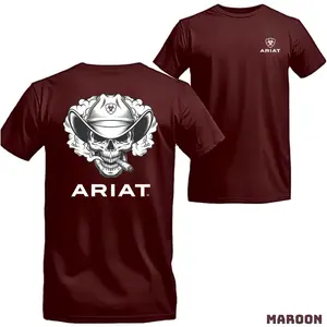 Ariat T-shirt - Western Skull Design With Cowboy Hat And Cigar, Perfect For Fans Of Bold Style And Everyday Menswear Top Tshirt Crewneck Casual