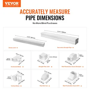【Spotlight Day】VEVOR Mini Split Line Set Cover 3-inch W 17.6Ft L, PVC Decorative Pipe Line Cover For Air Conditioner with 4 Straight Ducts & Full Components Easy to Install, Paintable for Heat Pumps, White