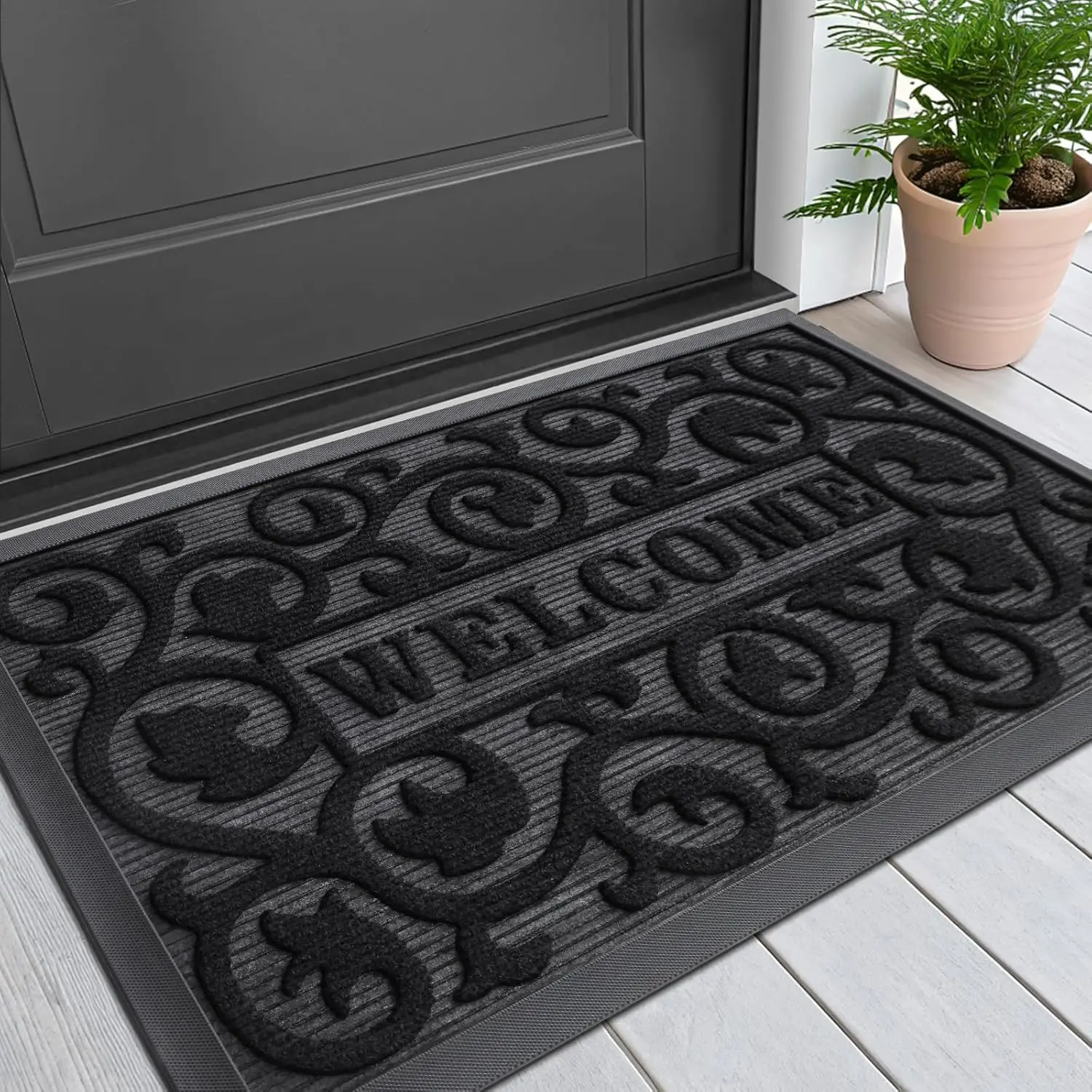 Heavy Duty All-Season Anti-Wear Protectant Entrance Door Mat - 29.5x17 in Low Profile Low Pile, Dirt & Moisture Trapping, Easy Cleaning, Customized for Inside Entrance & Front Porch, Indoor-Outdoor Use, Inside Entrance Doormat