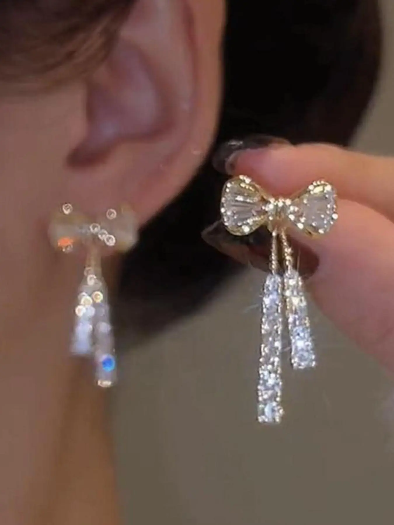 Rhinestone Bow Dangle Earrings, Versatile Gift Jewelry, Elegant Casual Matching Earrings for Women's Party, Classic Fashion Ear Piercing Accessories for Daily Wear, High-Quality Dangling Earrings, Dangle Drop Earrings, Shining Earrings