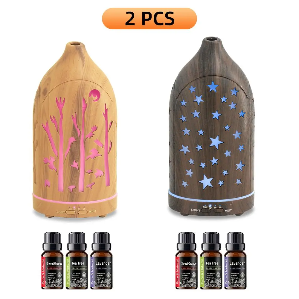 2 PCS Hollow Out Essential Oil Diffuser Humidifier - Timer, Auto Shut-Off, Dual Mode, Large Fog Mist, Rain Sound, Cloud Crack Design, Color Changing Moss, Lab Scent Hack, Tabletop Humidifier for Bedroom Home Office Aromatherapy Relaxation Sleep