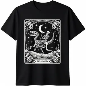 The Audacity Skeleton Riding Dinosaur Tarot Card Halloween T-Shirt