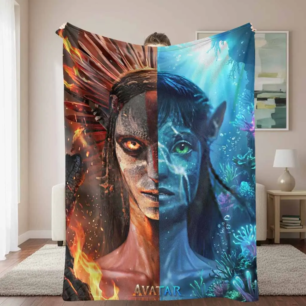 Avatar Fire and Water Split Scene Flannel Throw Blanket - Anime-Style Fantasy Character Fire Flame Blanket Throw, Ocean Coral & Flames Print, Soft Cozy Warm, Ideal for Sofa, Bedroom, Gift for Friends, Throw Blankets