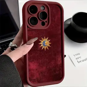 High Bamboo iPhone Case, Vintage Gold Sun Moon Pattern, Silicone Shockproof Protective Full Coverage, Fits iPhone 17/17air/17pro/17promax/15+/15-Pro+