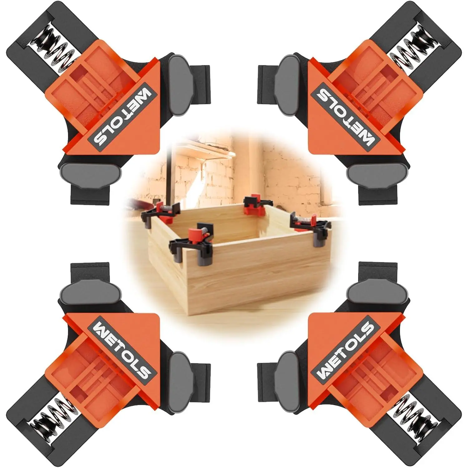Corner Clamp for Woodworking, 90 Degree Right Angle Clamp, Wood Clamps, 4Pcs Adjustable Spring Loaded Woodworking Clamp, Gifts for Dad, Birthday Gifts for Men, Photo Framing, Orange