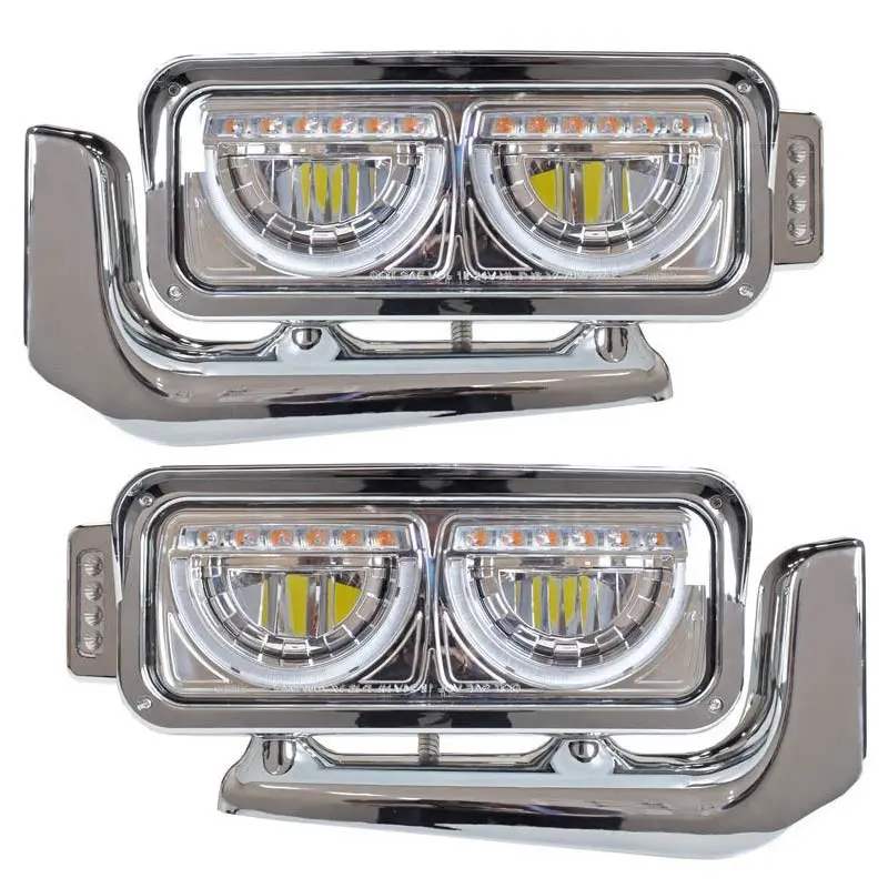 Peterbilt 359 367 379 389 567 589 LED Headlight Assembly with Half Moon DRL Feature and Custom Mounting Arm