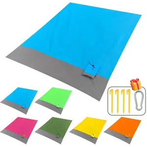 Sandproof Waterproof Beach Blanket 140x200cm, 210T Polyester Foldable Outdoor Picnic Mat with Stakes & Carry Bag, Extra Large for 4-7 People Family Camping Hiking Travel