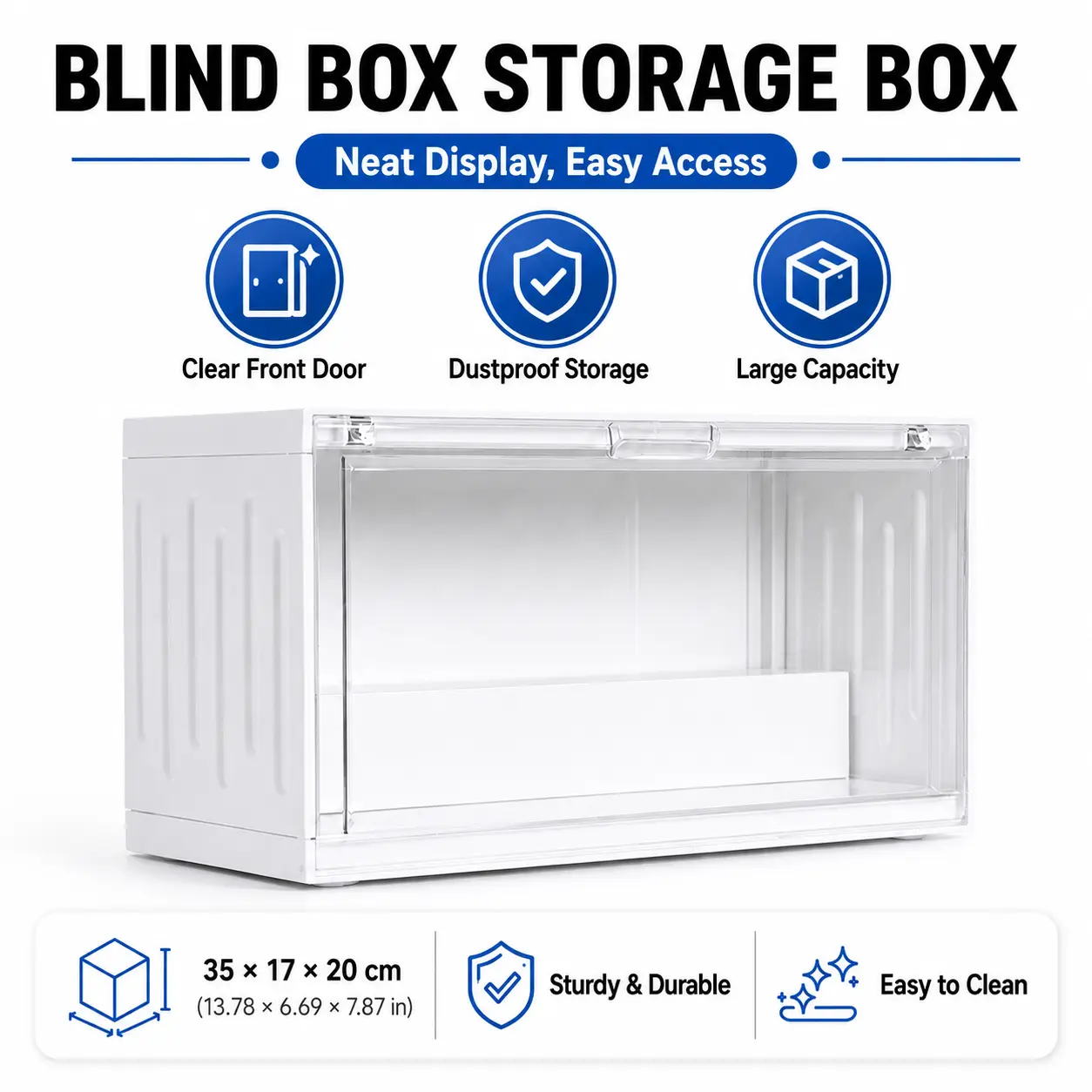 Stackable Clear Display Case for Figures & Collectibles – Dustproof Blind Box Storage with Magnetic Door