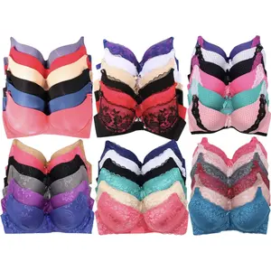 Women's 6-Item Pack of Random Assortment Print Plus Size Bras with Underwire Sizes 34D to 46DDD
