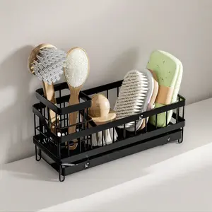 Kitchen Sink Sponge Rack Self Draining Stainless Steel Countertop Storage Rack with Brush and Cloth Holder Black