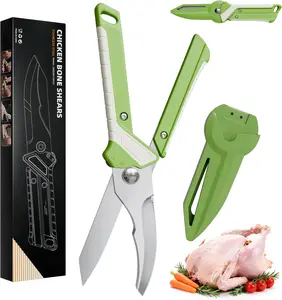 2-in-1 Chicken Bone Scissors & Knife, Stainless Steel Kitchen Scissors, Comfortable Non-Slip Handle with Safety Lock, Ideal for Chicken Bones, Turkey, Kitchen Gadgets, Kitchen Tools, Valentine's Day