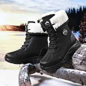 Men's Winter Internal Fleece Lined Snow Boots Casual Warm Thick Sole Suitable for Outdoor Activities Versatile Round Toe Shoes Daily Wear White Lace-Up Design