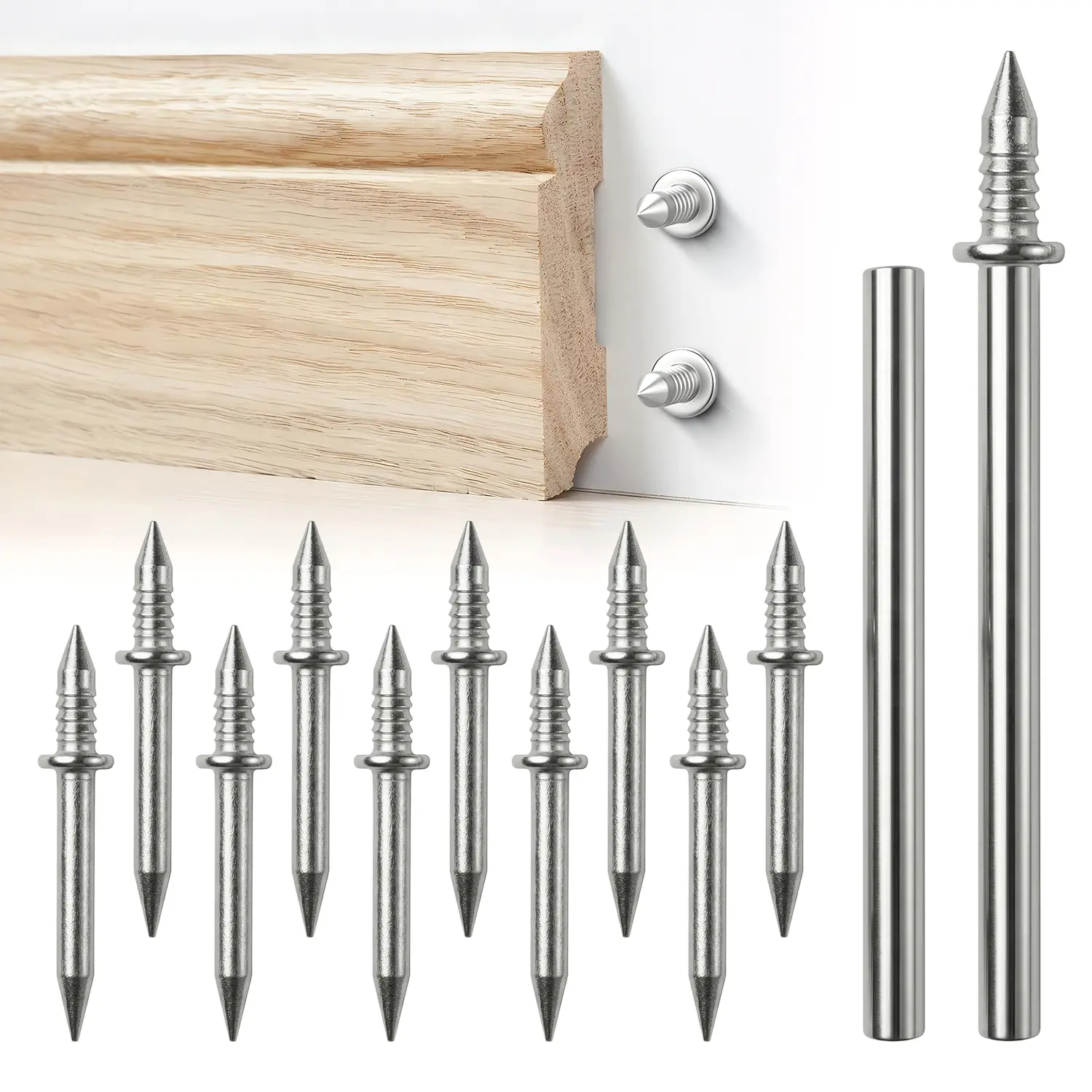 200 PCS Double-Headed Skirting Nails - Invisible Seamless Baseboard Screws for Solid Wood Trim, Double-Sided Installation