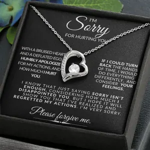Gold Statement Adjustable Length Necklace, Apology Gift for Girlfriend with Message Card, I'm Sorry Jewelry for Her to Mend Hurts