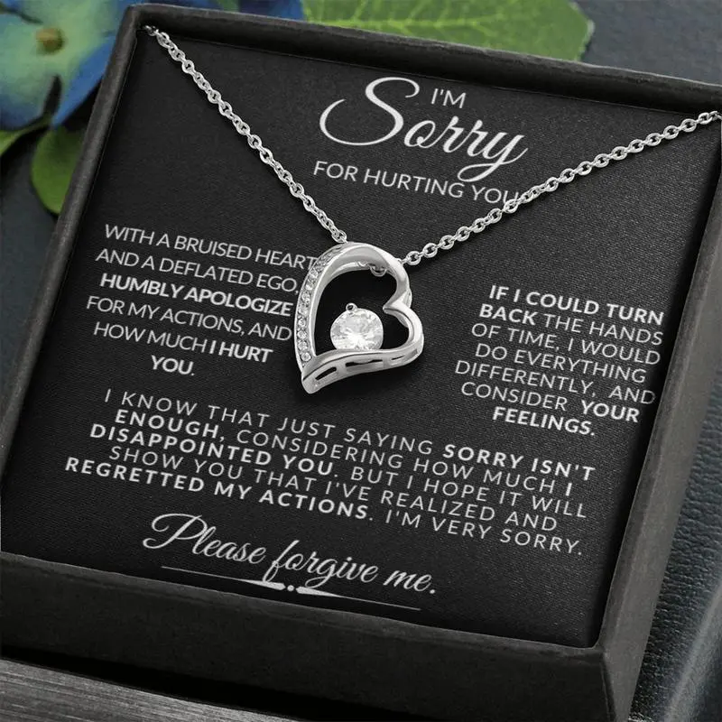 Gold Statement Adjustable-Length Necklace - Apology Gift for Girlfriend with Message Card, Inspirational Message Slogan Jewelry, Remembrance Text Piece to Mend Hurts, Gifts for Girlfriend, Inspirational Message Slogan Necklaces