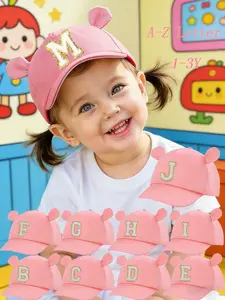 1-3 Years Old Baby Pink Cute Ears Baseball Cap, A-Z Letters Kids' Peaked Cap, Suitable for Going Out and Playing, Essential for Travel, Kindergarten Baby Sun Hat