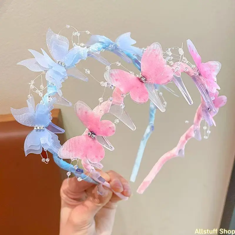 Girls' Mesh Colorful Rhinestone Butterfly Headband - 1pc Tooth-Edged Non-Slip, Cute Sparkly Children's Hair Accessory for Daily & Holiday Party Wear, Sports & Outdoor Outfit Accessories, Little Gifts For Girls, Girl Stuff