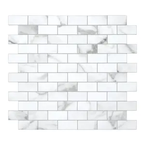 INNO STICKERS 10-Sheet Subway Peel and Stick Backsplash, 11.3" x 10.8" Carrara White Brick Stone Composite Self Adhesive Wall Tile, Stick on Backsplash for Kitchen, Bathroom, Fireplace