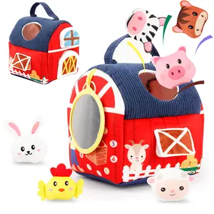 Baby Plush Farm House Toy with Animals - Montessori Sensory Playset for Toddlers 6 Months+ Soft Travel Busy Board & Early Learning Gift