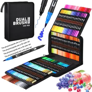 Dual Brush Markers Pens, Artist Coloring Marker Set, Fineliner & Brush Tip Pen with Premium Case for Adults Coloring Books Journal, Drawing, Doodlin, Art Supplies, Art Materials, 12/24/36/48/60/72/120/168 Colors