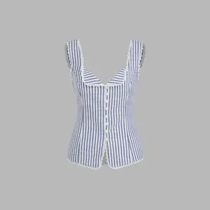 Cider [size 0-10] Cotton-blend Sweetheart Stripe Lace Trim Knotted Tank Top SwimWeek