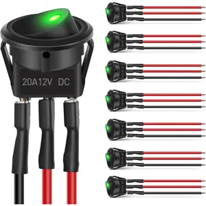 Nilight 8PCS Round Rocker Switches 12V 24V 20A Green LED Toggle swtiches SPST with 16AWG Presoldered Wires 3Pin 2Position for Car Truck  Boat Marine Rocker On Off Control
