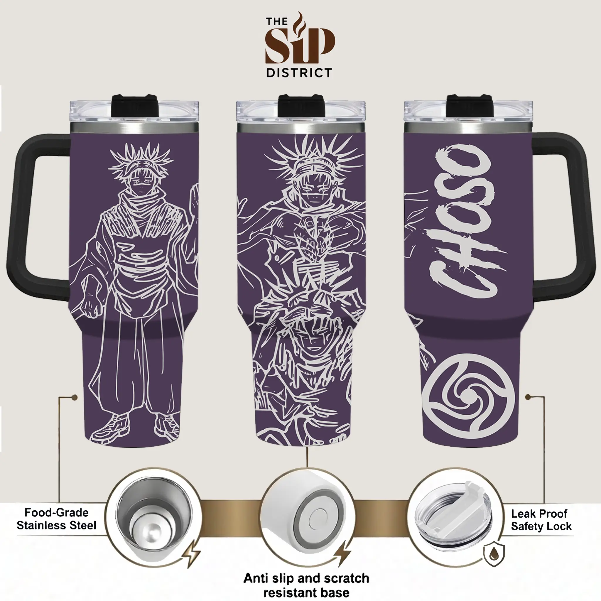 The Sip District. Choso Jujutsu Kaisen 20oz  40oz Tumbler With Handle – Anime Stainless Steel Travel Mug, Blood Manipulation Sorcerer Cup, Otaku Gift, Iced Coffee Thermos for Manga & Gaming Fans Gothic