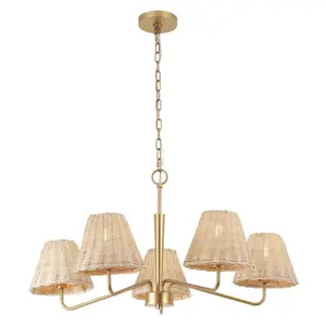 Libby 30" 5-Light Modern Coastal Sleek Woven Rattan/Iron LED Chandelier