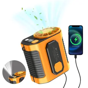 Portable Waist Fan, 100-level Rechargeable Body Fan with LED Light, Hands Free Wearable Belt Clip Waist Fans, 3600mAh Battery Cooling Device, Dual Clips & Power Bank, for Camping, USB Cooling Fan For Outdoor