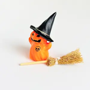 12pcs Pumpkin Witch Hat Broom Set, Halloween Desktop Decoration, Festival Party Event Decor Props, Delicate Small Ornaments