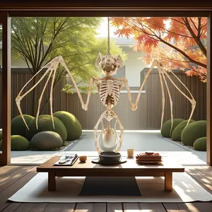 [Halloween Decor] Realistic Bat Skeleton Decoration for Halloween - Adjustable, Durable Animal Skeleton with Skull and Wings, Perfect for Indoor/Outdoor Spooky Decor, Easy to Install, Halloween Decorations