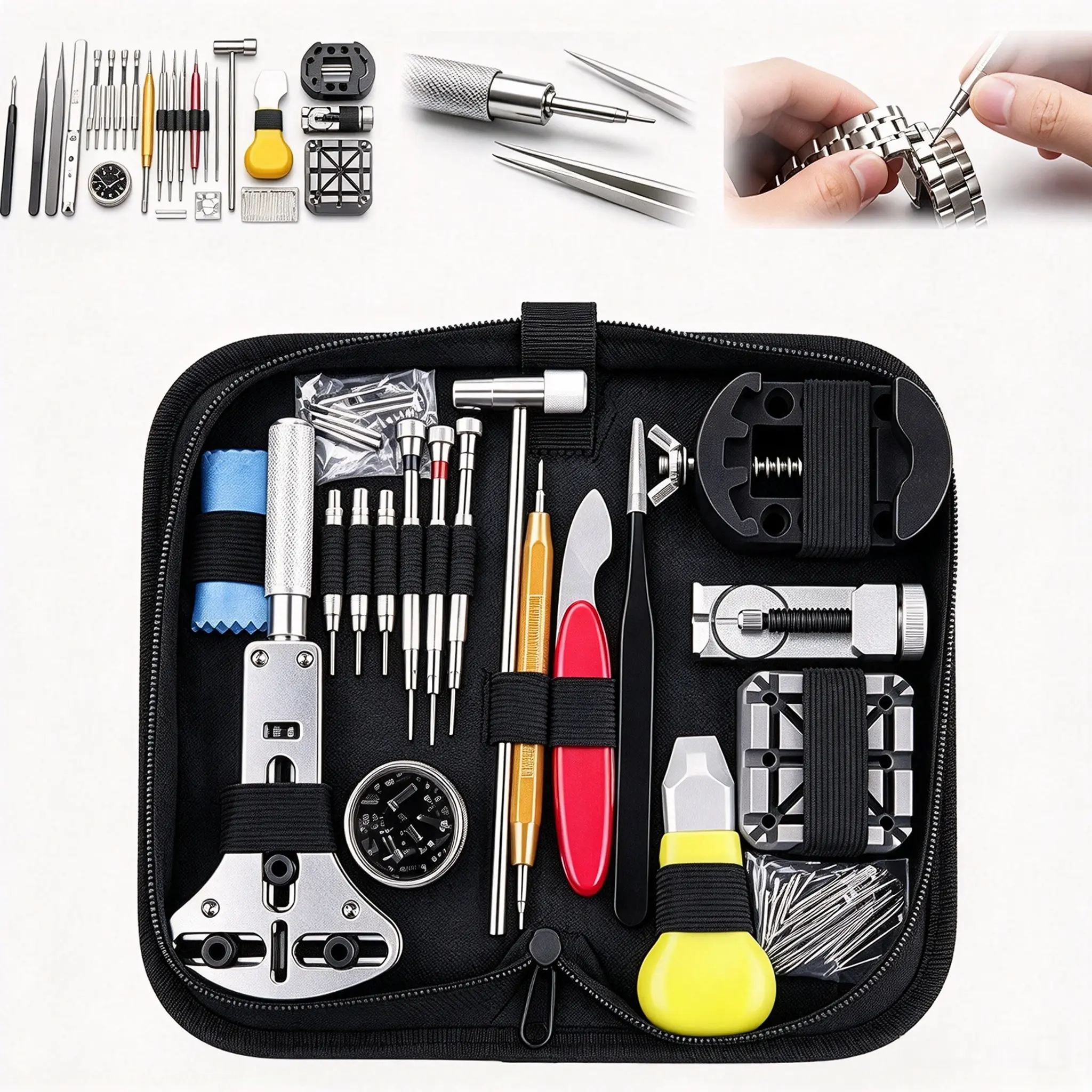 151PCS Watch Repair Tool Kit, Professional Watch Battery Replacement Kit with Case Opener, Link Remover, Spring Bar Tools & Screwdrivers, Portable Watchmaker Tool Set with Carrying Case