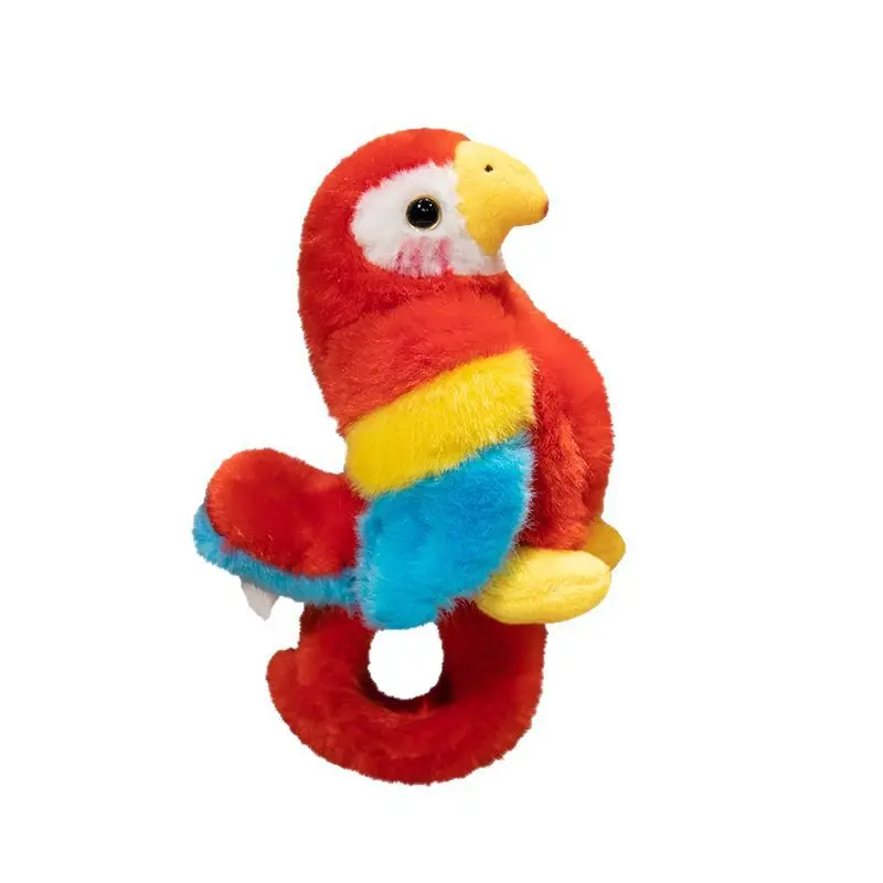 Wild Republic 9-Inch Plush Fabric Scarlet Macaw Perching Parrot Stuffed Toy - Snap Bracelet, Record & Replay Features, Kids' Birthday Gift, Decoration