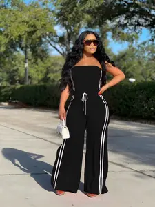 Women's Sexy Halter Top & Wide Leg Pants Set, Fit, Striped Patchwork Design, Casual Sporty Style, Perfect for Daily Wear