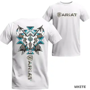 Ariat Tribal Skull T-Shirt - Western Bull Skull & Feathers Graphic with Blue Aztec Patterns - Unisex Tee for Country Style & Native Vibes - Camo Print - 100% Cotton for Everyday Wear