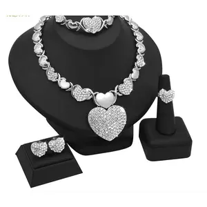 Elegant Heart-Shaped Moissanite Wedding Jewelry Set - Silver-Tone Gold-Plated HUGS & KISSES xo Matching Set, Adults Gifts #152, Moissanite Wedding Set