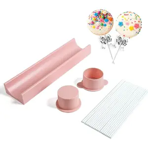 Softune Cake Pop Maker Kit – Round Cake Pop Cutter & Mold Set – 1.5" Cake Pop Press for Easy Shaping – Includes 9" Tray, Pusher & 20 Sticks – Food-Grade Baking Supplies for Parties (Pink)