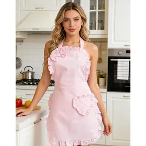 Ruffle Pink Apron with Heart Pattern - Stylish Sleeveless Design for Cooking & Baking, Super Absorbent & Secure Fit, Versatile Kitchen Essential Charming Pink Hue