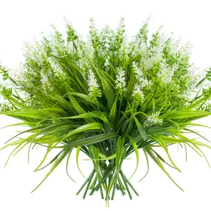 12 pieces of artificial plants - outdoor imitation lavender flowers - fake sage plastic green plants - garden plants - for family porch, windows, and balcony hanging flower pots - indoor decoration - Artificial Faux Greenery, Decorative Faux Flowers