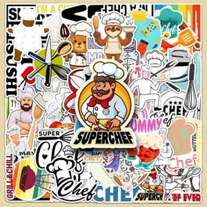 Chef Themed Sticker, 100pcs/set Creative Chef Pattern Decorative Sticker, DIY Decals for Scrapbooking, Journaling, Gift Wrapping