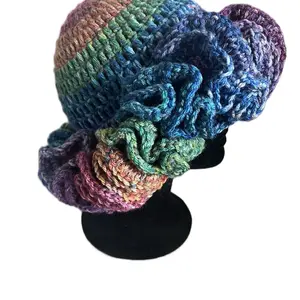 Rainbow Crochet Ruffle Hat for Women - Fashionable Clothes Accessory