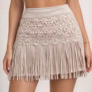 Floral fringe Mini skirt
