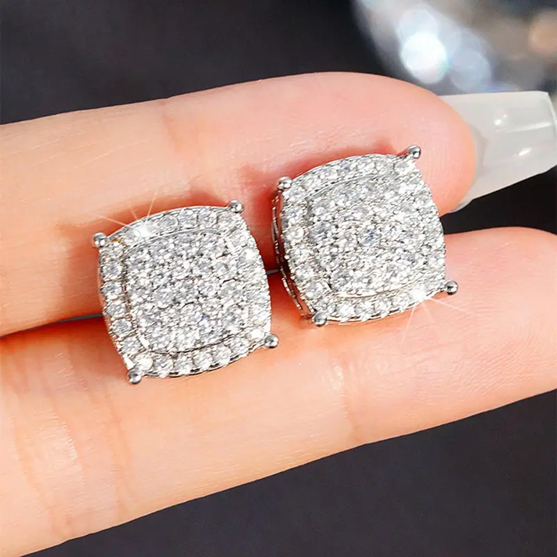 Women's Elegant Rhinestone Square Stud Earrings, Gorgeous Trendy Stud Earrings, Fashionable Jewelry As Birthday Gift for Girlfriend, Earrings Studs