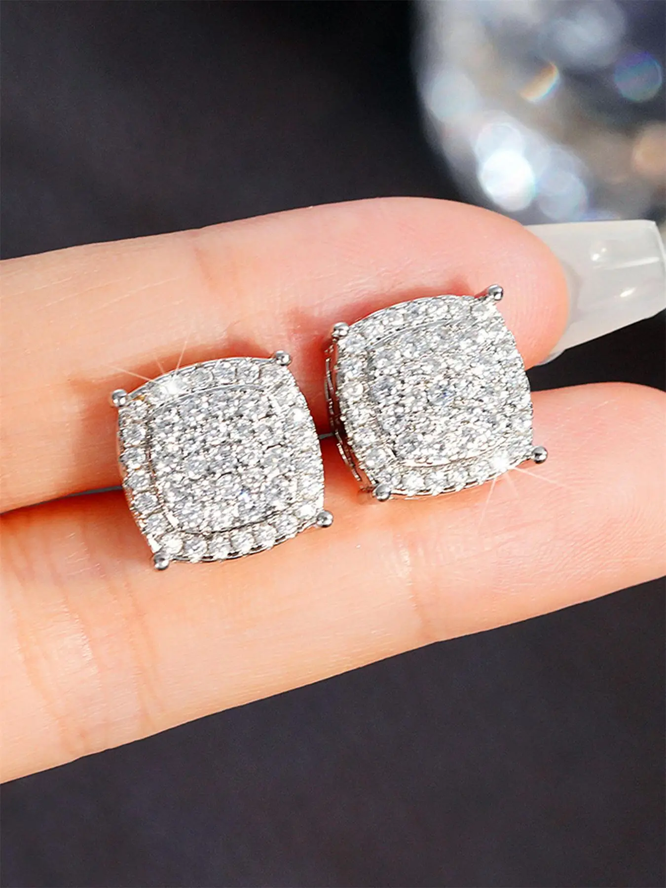 Women's Elegant Rhinestone Square Stud Earrings for Summer, Elegant Minimalist Earrings, Gorgeous Trendy Stud Earrings, Fashionable Jewelry As Birthda