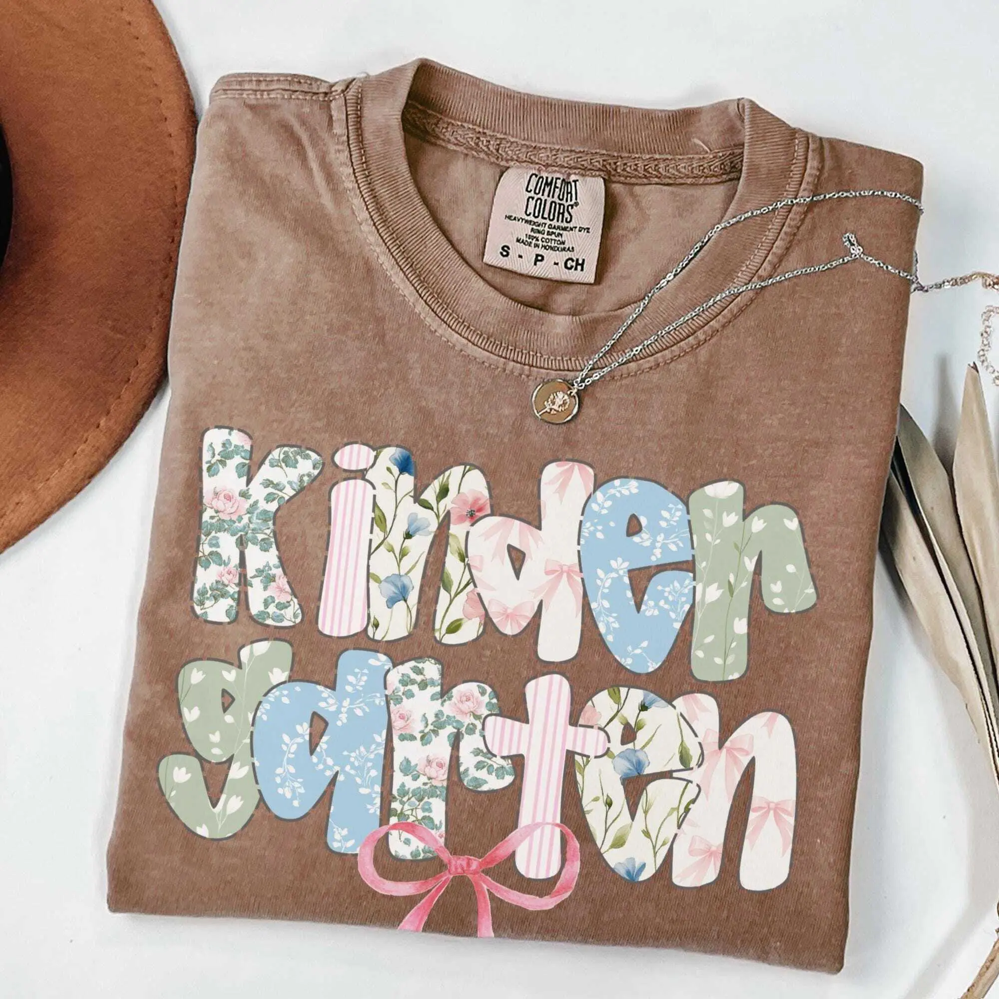 Comfort Colors® Kindergarten Teacher Shirt, Coquette Kindergarten Team Shirts, Bow Kindergarten T-Shirt, Back to School Team TShirt, Trendy Fabric Tee Top Womenswear
