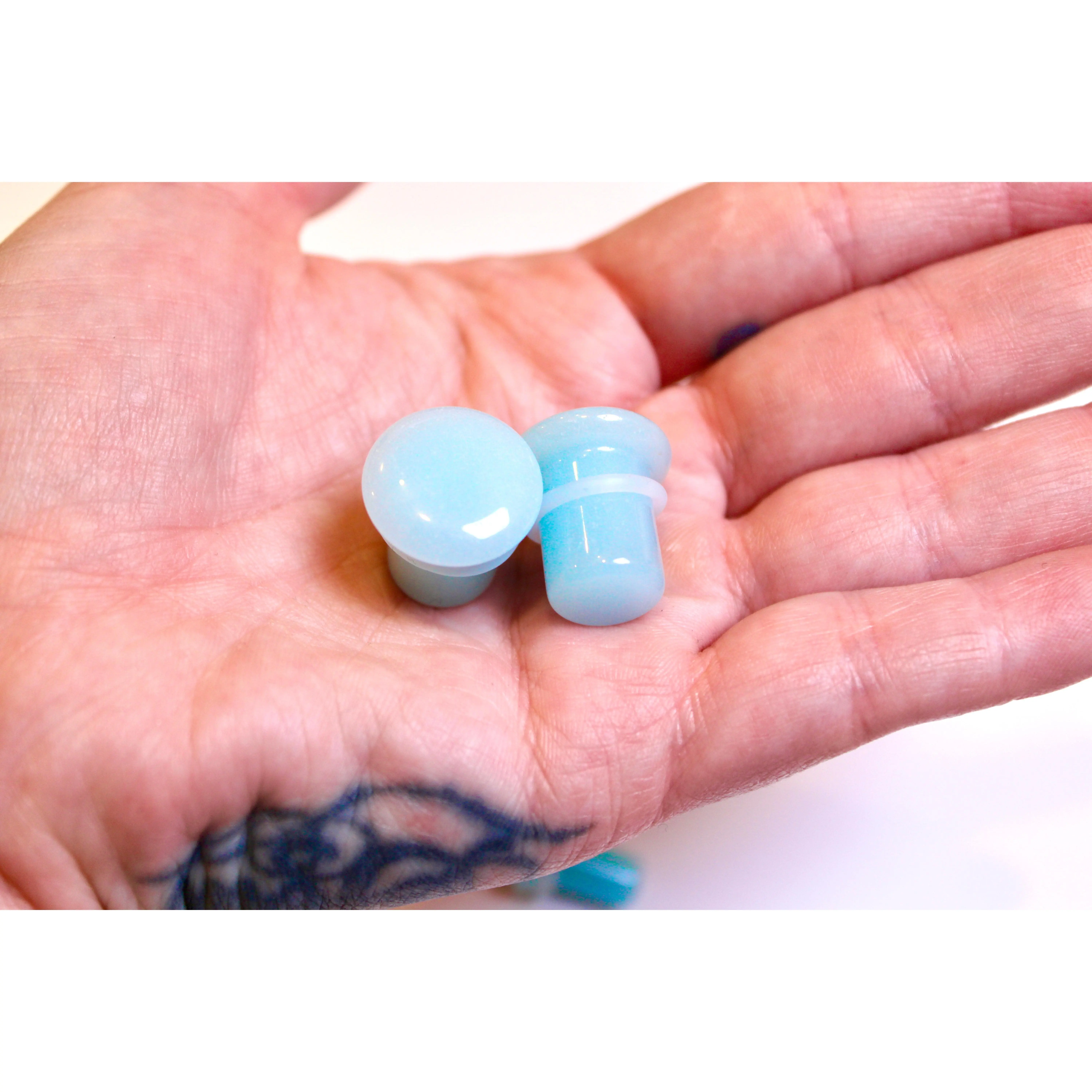 Bright Blue Glow In The Dark Single Flares for Gauged Ears 3mm-16mm