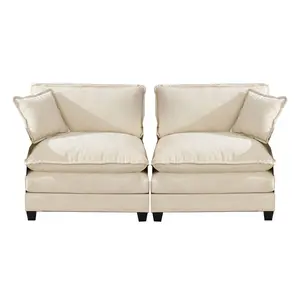 Beige 2-Seat Cloud Modular Sofa, Breathable Chenille Fabric, Double-Layer High-Elastic Sponge Cushion, Ergonomic Back Pillow, Armless Modern Sectional Couch, Easy Assembly Comfy Cloud Couch for Living Room Apartment