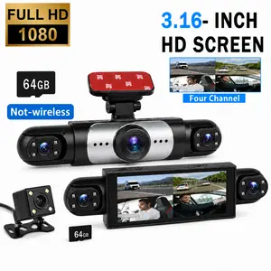 APRILBOY 4 Channel Car Dash Cam, Plug and Play (Not Wireless), HD Screen Car DVR, 1080P Recording, Front Rear Left Right Cameras, 64GB Memory Card Included